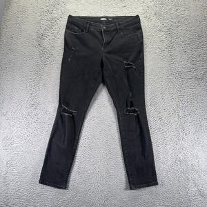 Old Navy Jeans Womens 10 Black Cotton Denim Skinny Mid Rise Distressed Stretch